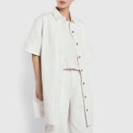 JAJU Collared Half-Sleeve Denim Dress – Ivory