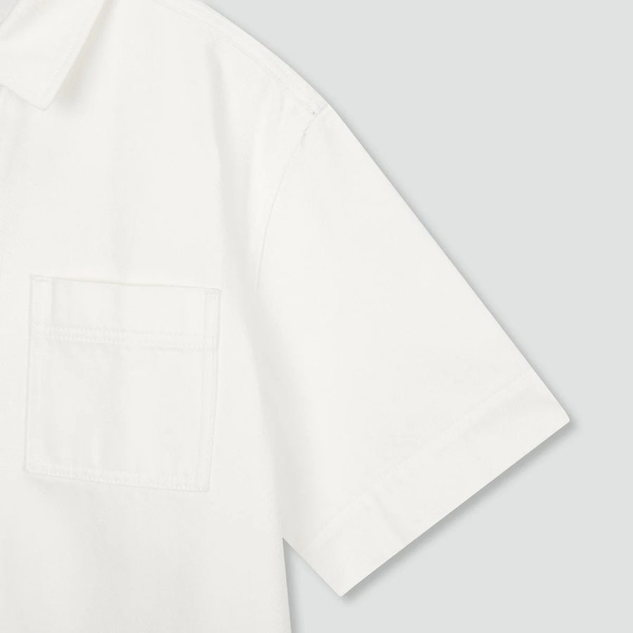 JAJU Collared Half-Sleeve Denim Dress – Ivory