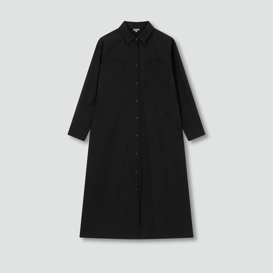 JAJU Long-Sleeve Waist-String Dress – Black