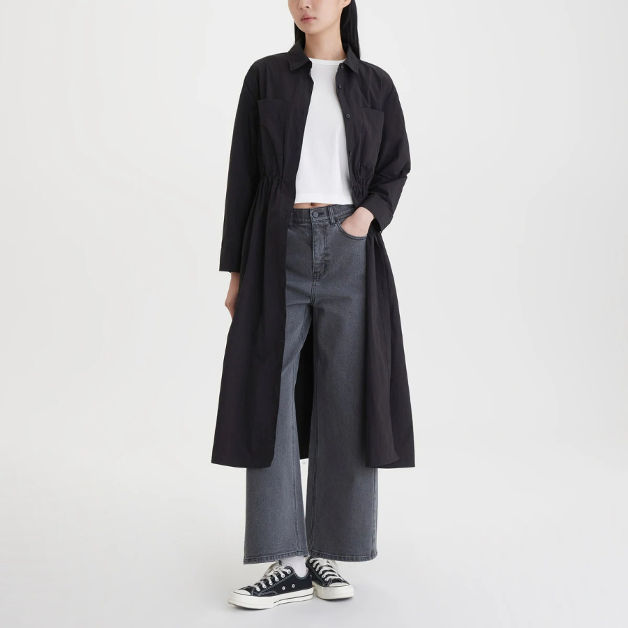 JAJU Long-Sleeve Waist-String Dress – Black