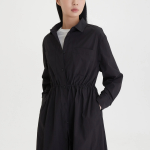 JAJU Long-Sleeve Waist-String Dress – Black