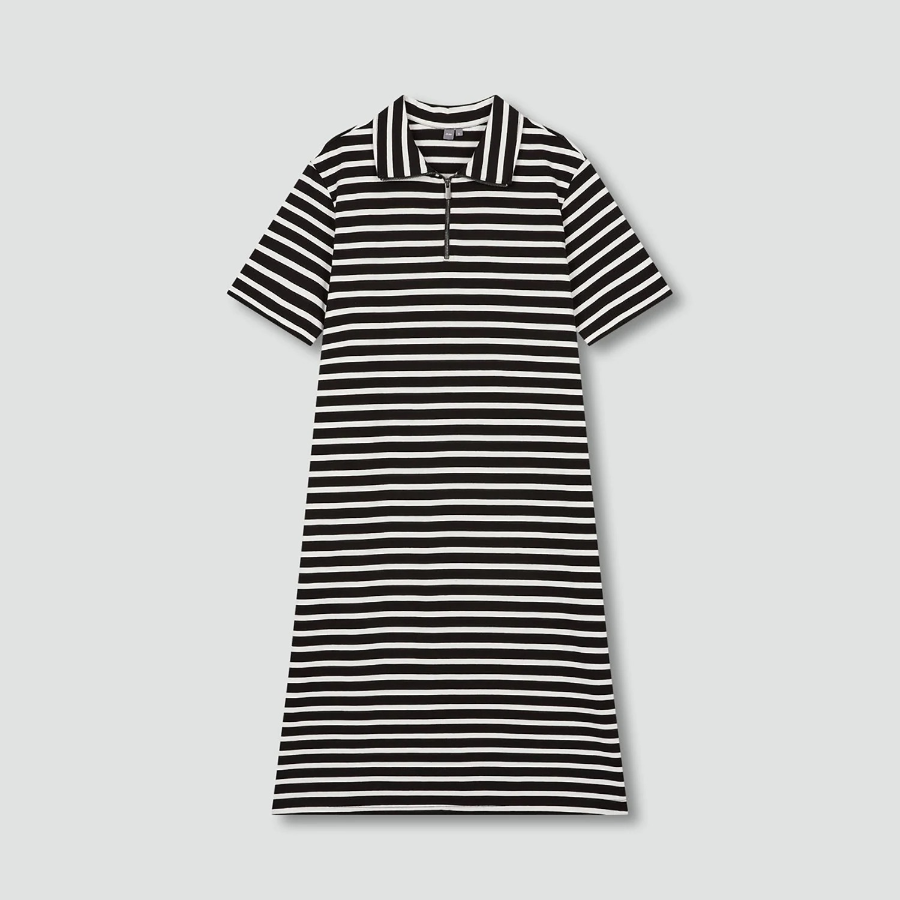 JAJU Cotton Collar Short-Sleeve Dress – Black