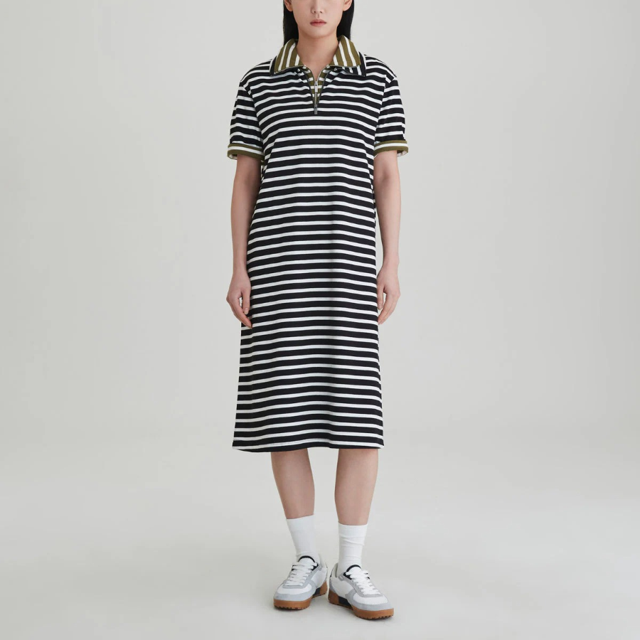 JAJU Cotton Collar Short-Sleeve Dress – Black