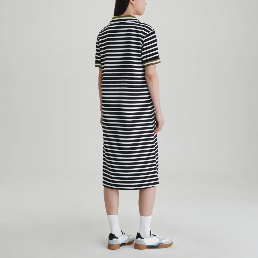 JAJU Cotton Collar Short-Sleeve Dress – Black