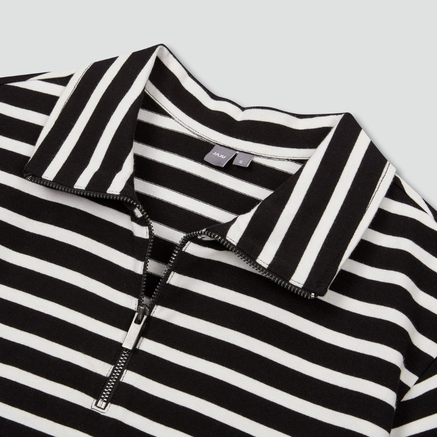 JAJU Cotton Collar Short-Sleeve Dress – Black