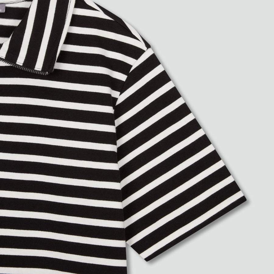 JAJU Cotton Collar Short-Sleeve Dress – Black