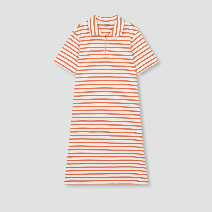 JAJU Cotton Collar Short-Sleeve Dress – Orange