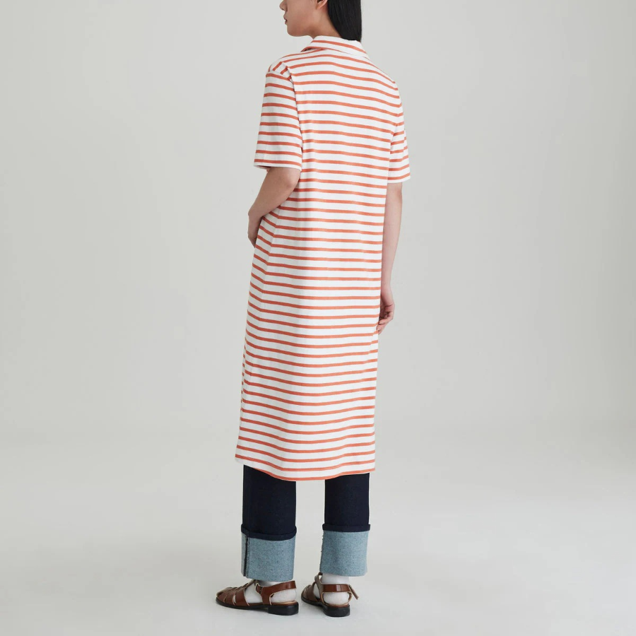 JAJU Cotton Collar Short-Sleeve Dress – Orange