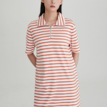 JAJU Cotton Collar Short-Sleeve Dress – Orange