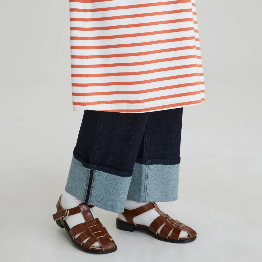 JAJU Cotton Collar Short-Sleeve Dress – Orange