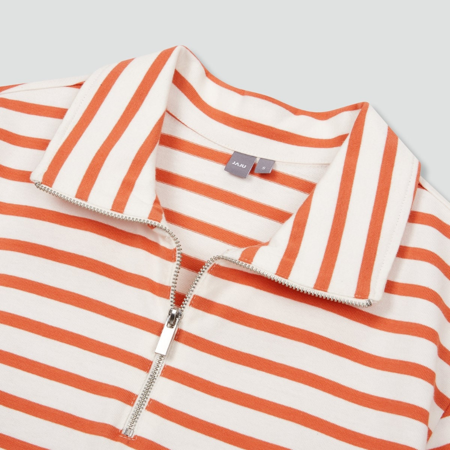 JAJU Cotton Collar Short-Sleeve Dress – Orange