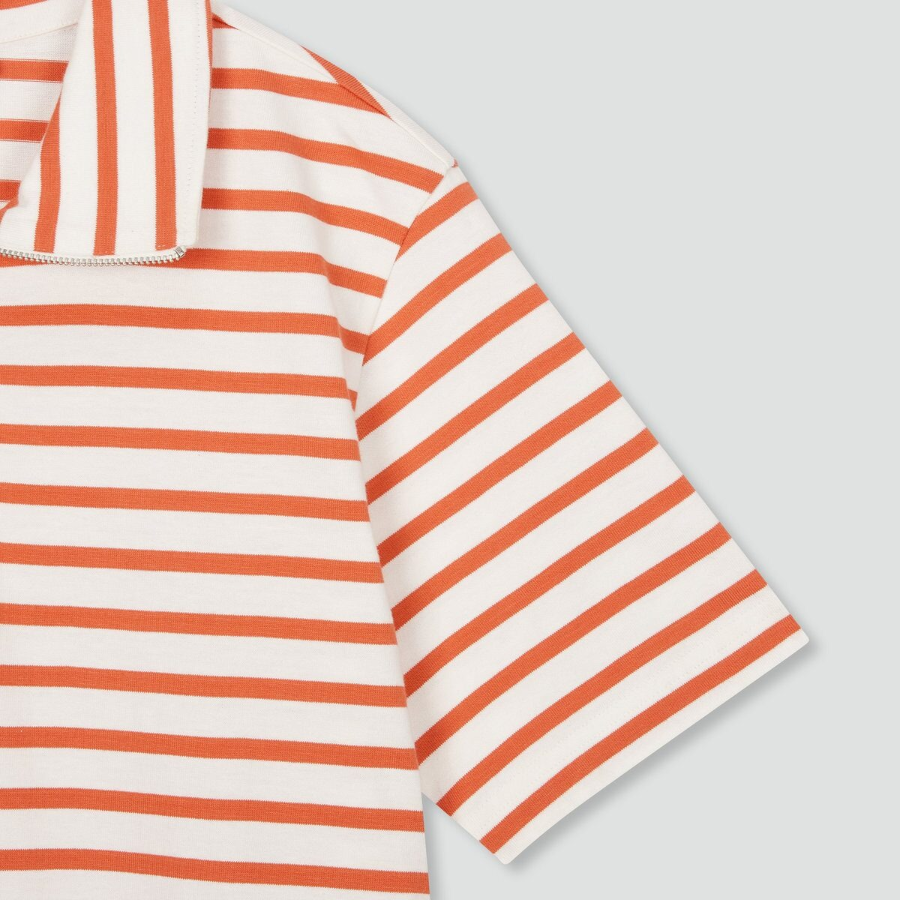 JAJU Cotton Collar Short-Sleeve Dress – Orange