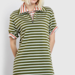 JAJU Cotton Collar Short-Sleeve Dress – Khaki