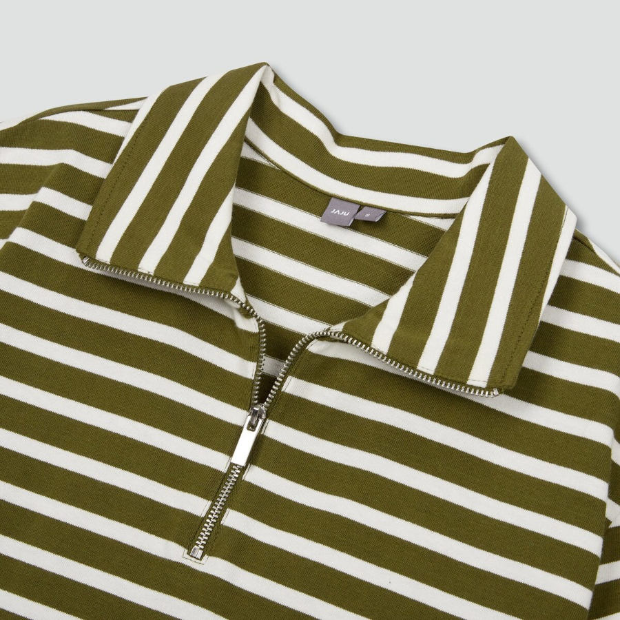 JAJU Cotton Collar Short-Sleeve Dress – Khaki