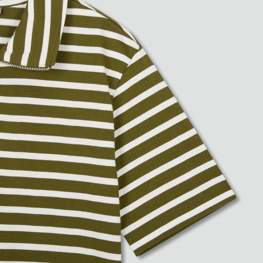 JAJU Cotton Collar Short-Sleeve Dress – Khaki