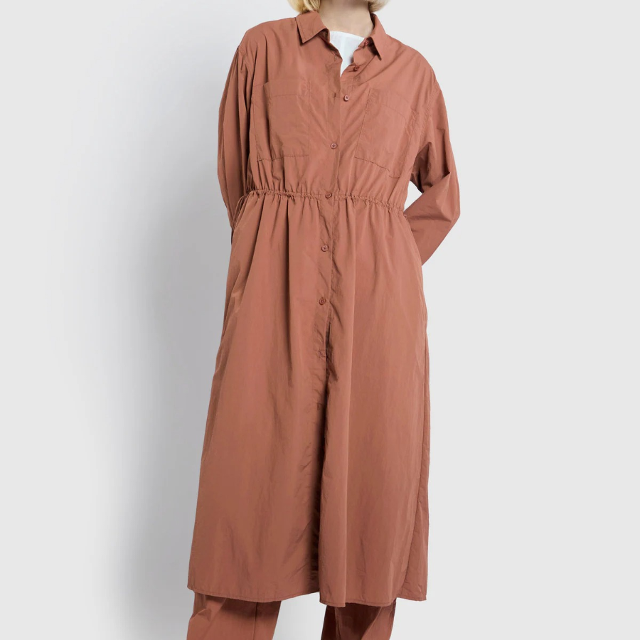 JAJU Long-Sleeve Waist String Dress – Brick