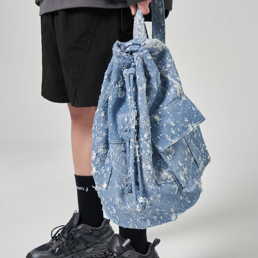 JUUN.J [CORE] Damaged Denim Duffel Bag – Sky Blue