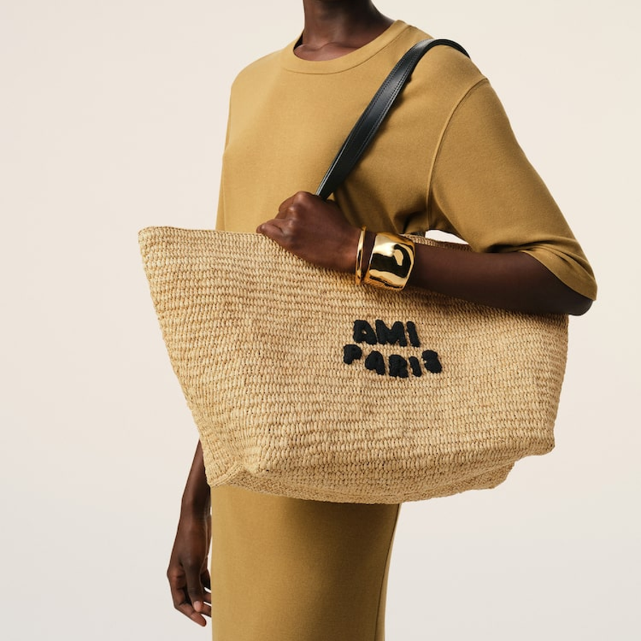ami (Unisex) Ami Paris Rafia Tote Bag – Natural