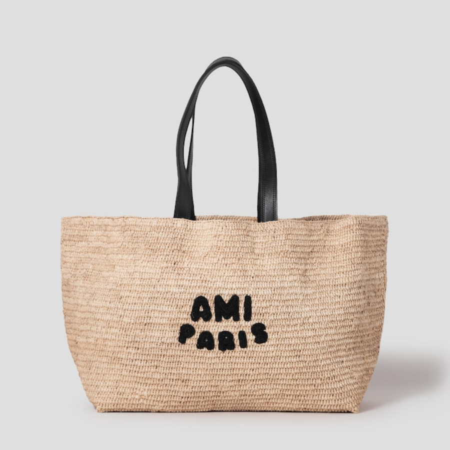ami (Unisex) Ami Paris Rafia Tote Bag – Natural