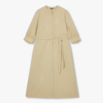 JAJU Sleeve Shirring Shirt Dress – Beige