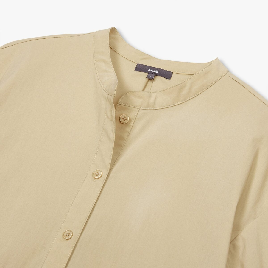 JAJU Sleeve Shirring Shirt Dress – Beige