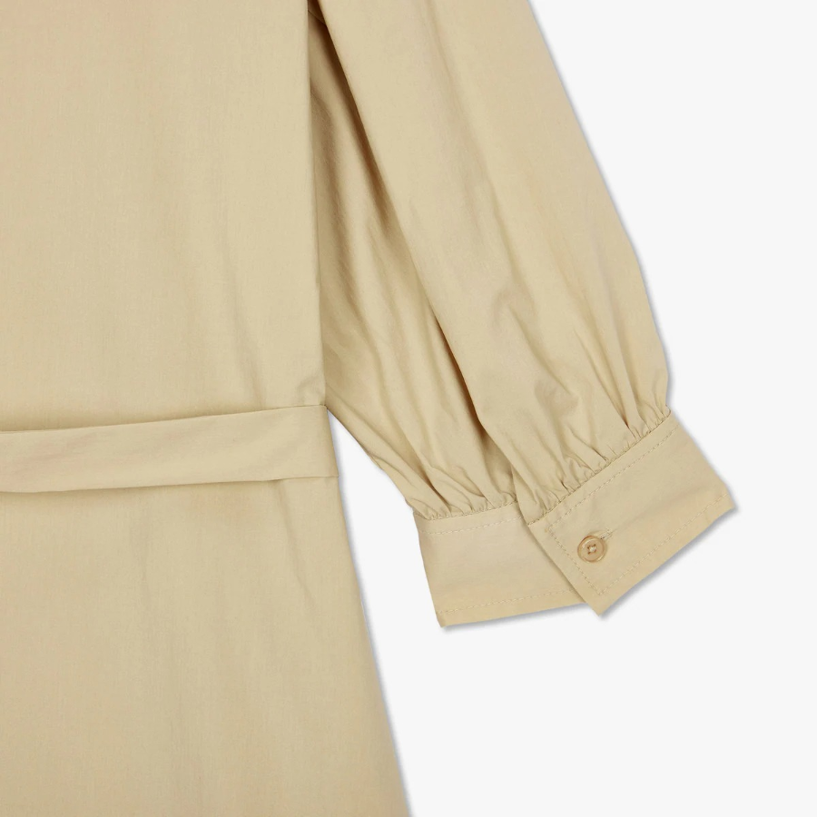 JAJU Sleeve Shirring Shirt Dress – Beige