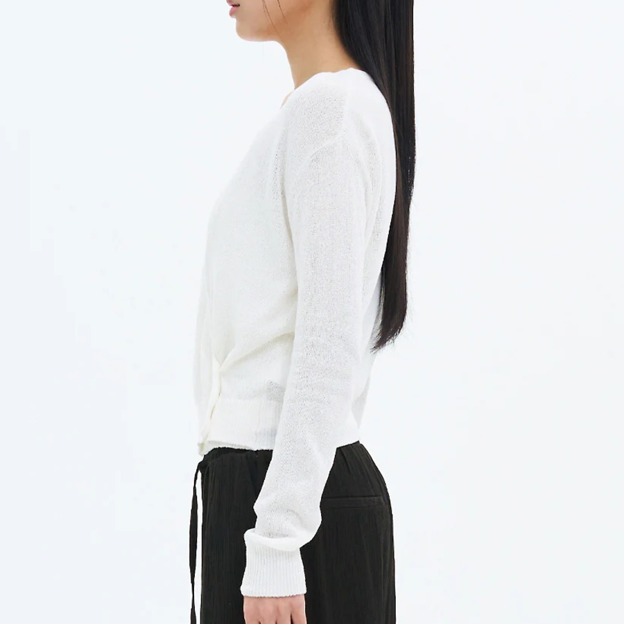 8 seconds Paper Yarn Halterneck Sleeveless Layered Cardigan — White