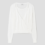 8 seconds Paper Yarn Halterneck Sleeveless Layered Cardigan — White