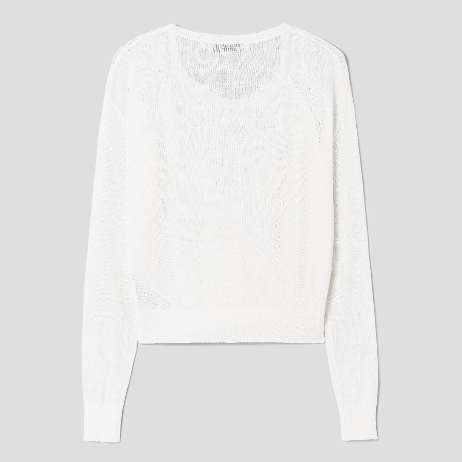 8 seconds Paper Yarn Halterneck Sleeveless Layered Cardigan — White