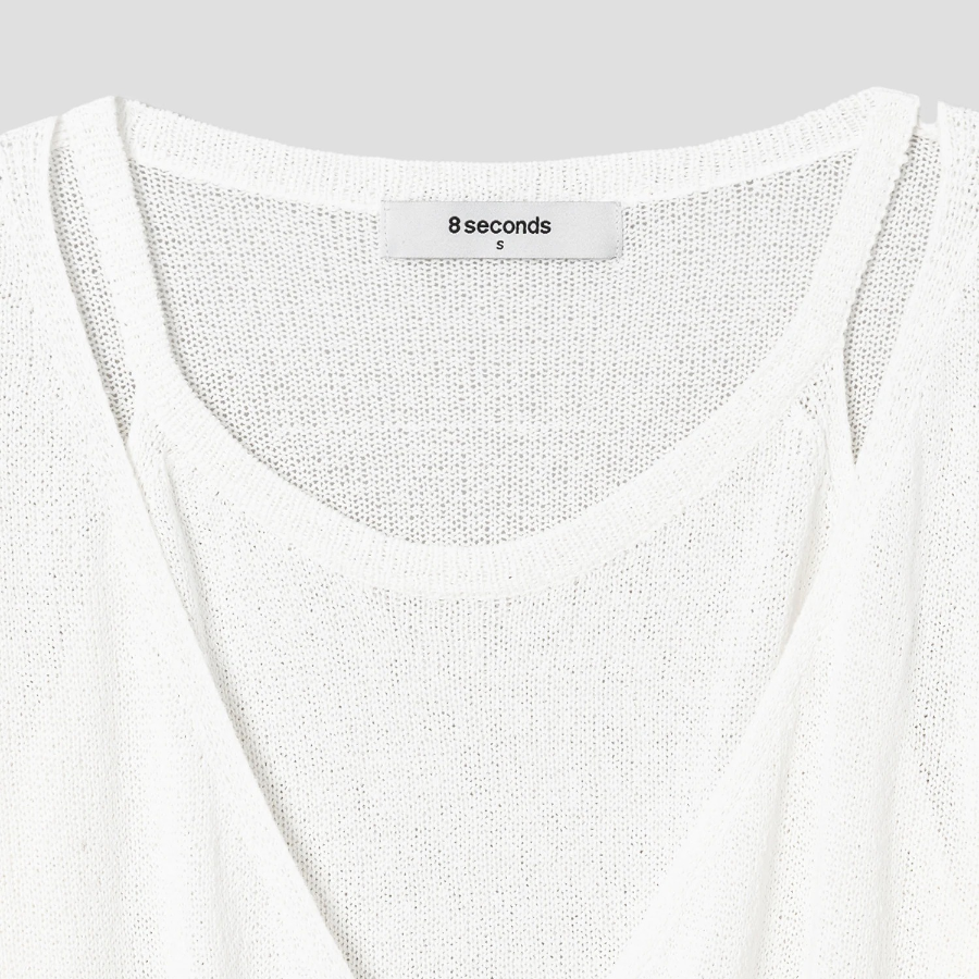 8 seconds Paper Yarn Halterneck Sleeveless Layered Cardigan — White