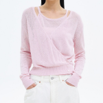 8 seconds Paper Yarn Halterneck Sleeveless Layered Cardigan — Light Pink