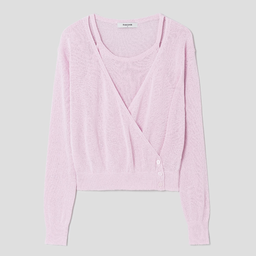 8 seconds Paper Yarn Halterneck Sleeveless Layered Cardigan — Light Pink