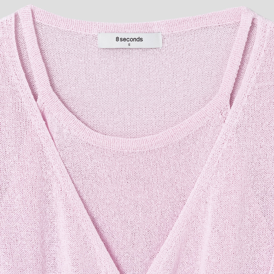 8 seconds Paper Yarn Halterneck Sleeveless Layered Cardigan — Light Pink