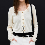 8 seconds Linen Blend Round Neck Cardigan — Ivory
