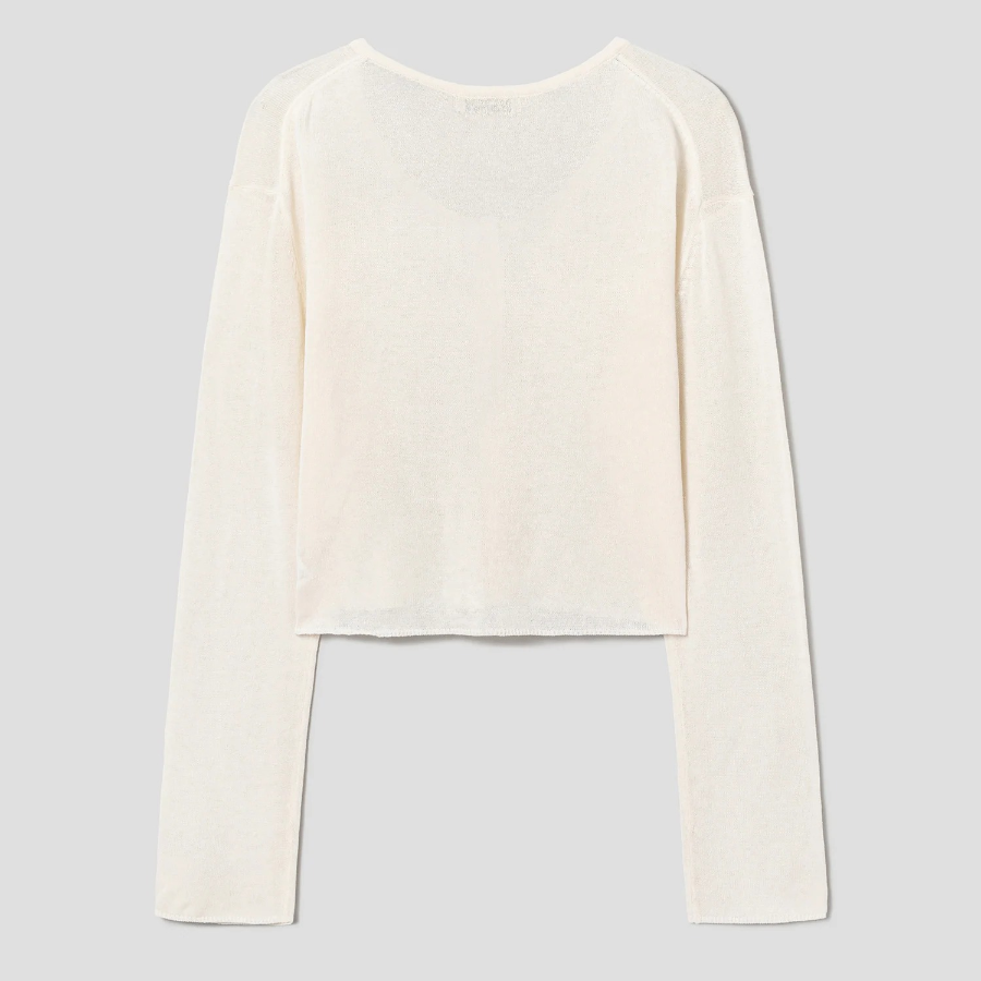 8 seconds Linen Blend Round Neck Cardigan — Ivory