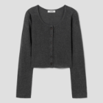 8 seconds Linen Blend Round Neck Cardigan — Ash