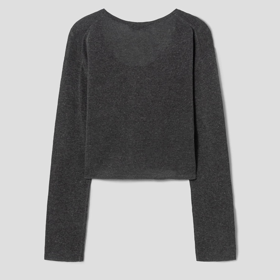 8 seconds Linen Blend Round Neck Cardigan — Ash