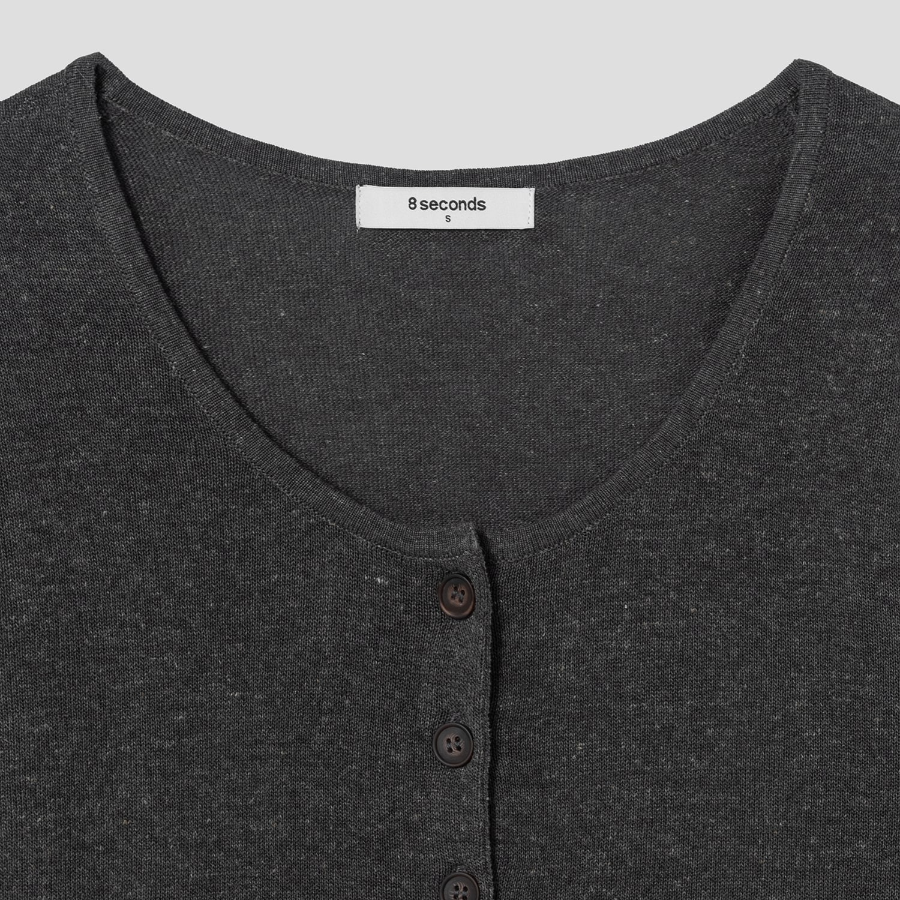 8 seconds Linen Blend Round Neck Cardigan — Ash