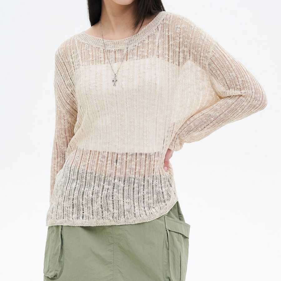 8 seconds Openwork Texture Pullover — Beige