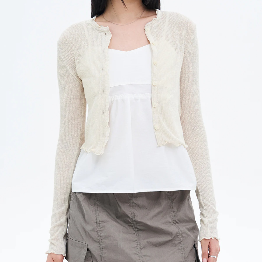 8 seconds Sheer Jersey Cardigan — Ivory
