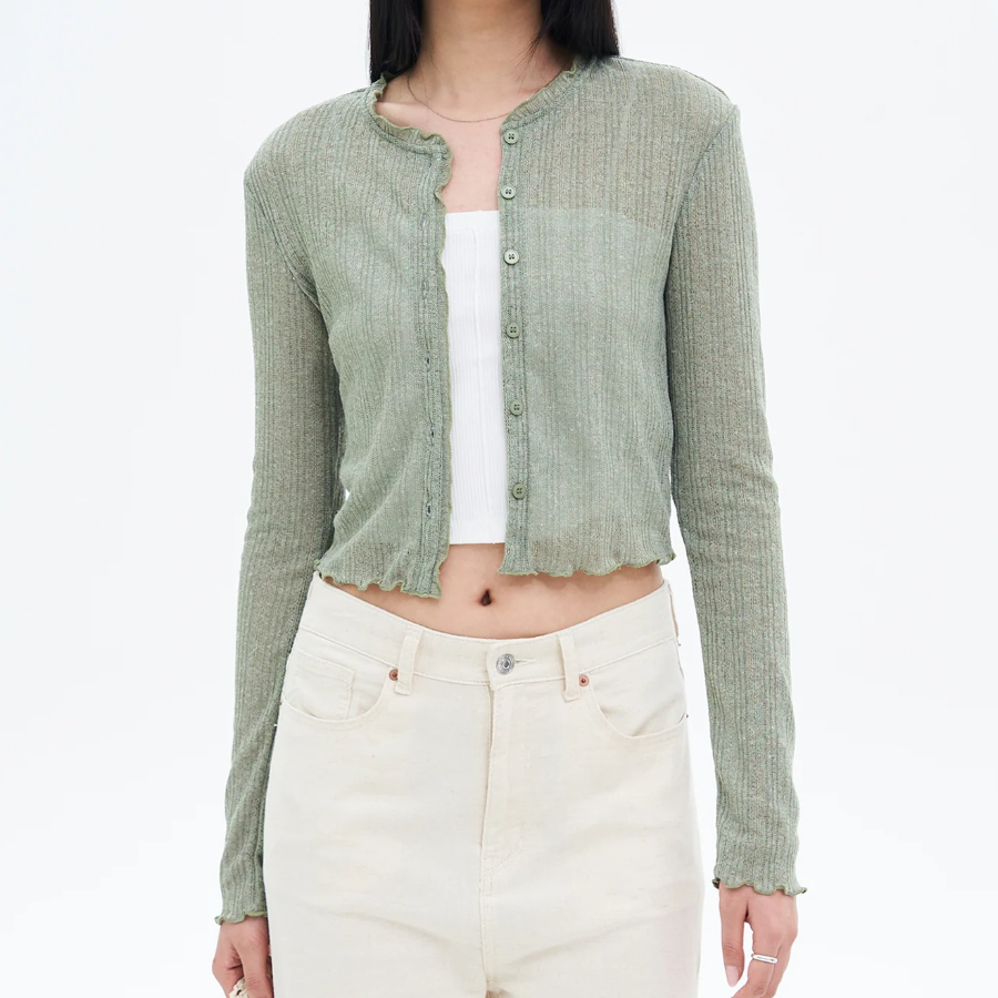 8 seconds Sheer Jersey Cardigan — Khaki