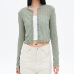 8 seconds Sheer Jersey Cardigan — Khaki
