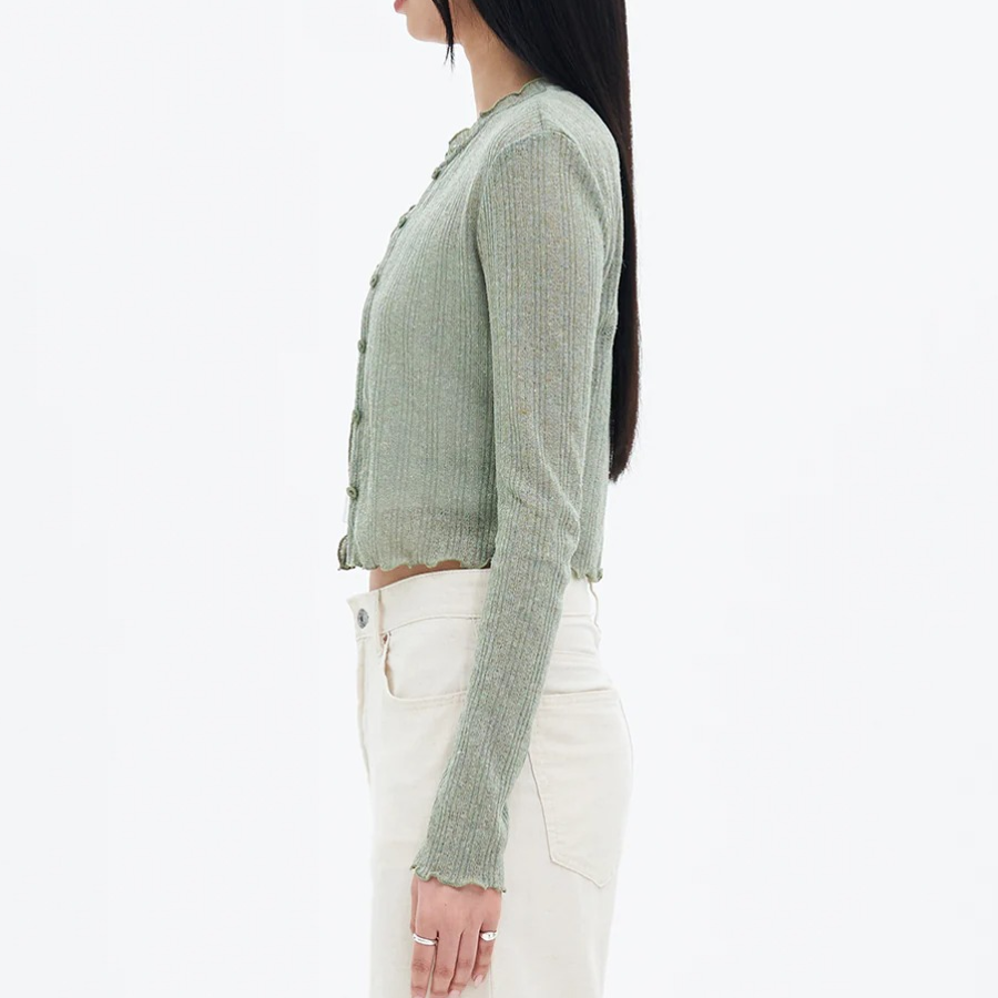 8 seconds Sheer Jersey Cardigan — Khaki