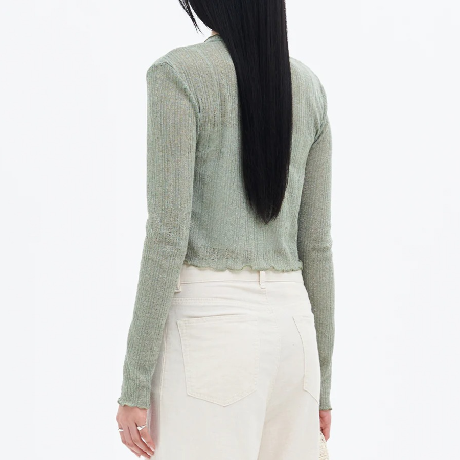 8 seconds Sheer Jersey Cardigan — Khaki