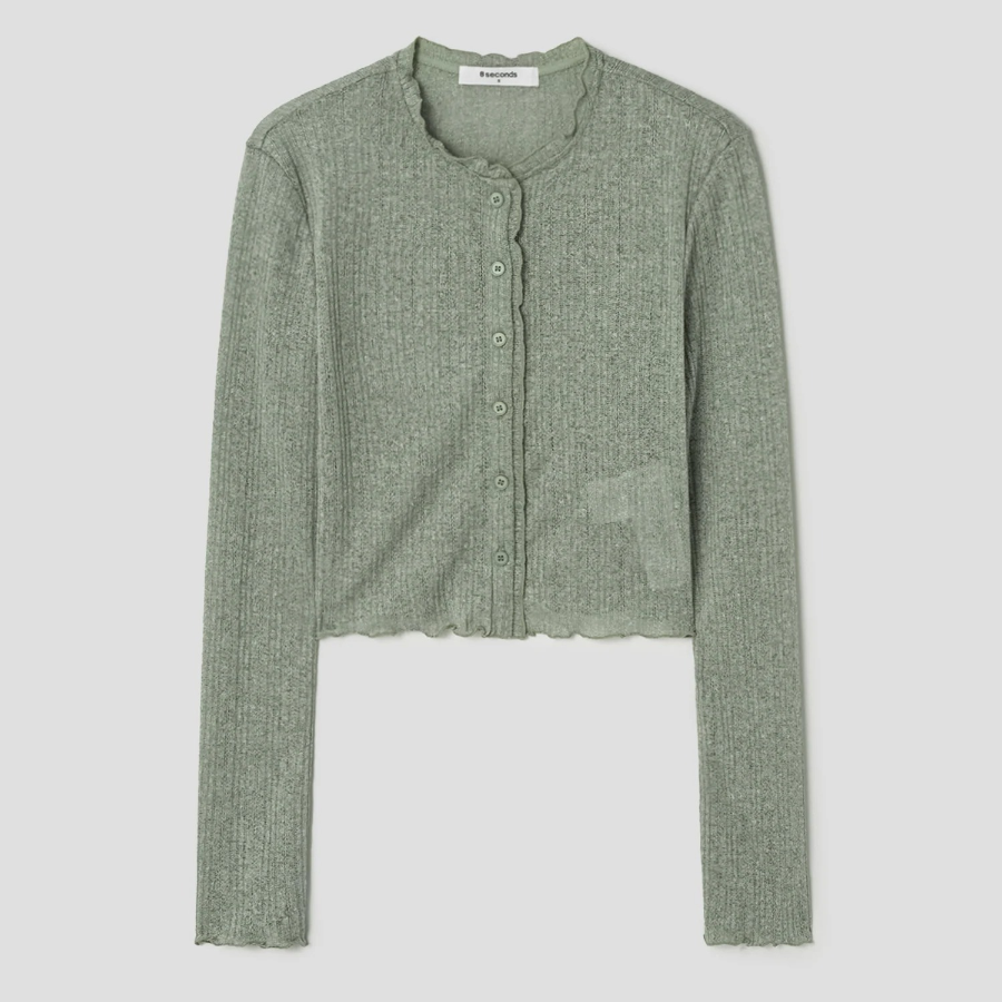 8 seconds Sheer Jersey Cardigan — Khaki
