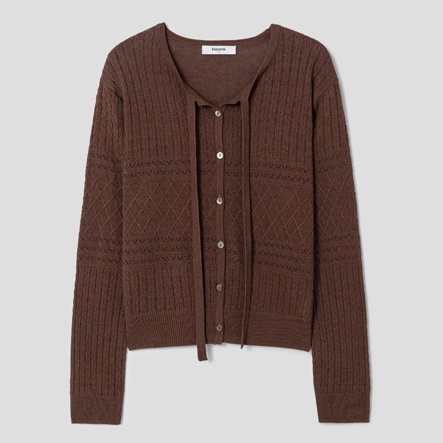 8 seconds Summer Openwork Tie Cardigan — Brown
