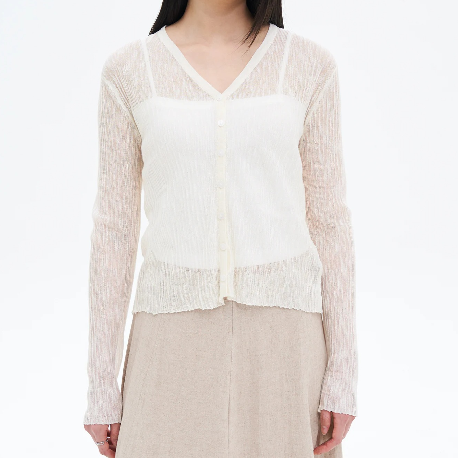 8 seconds V-neck Texture Cardigan — Ivory