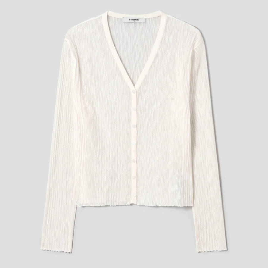 8 seconds V-neck Texture Cardigan — Ivory