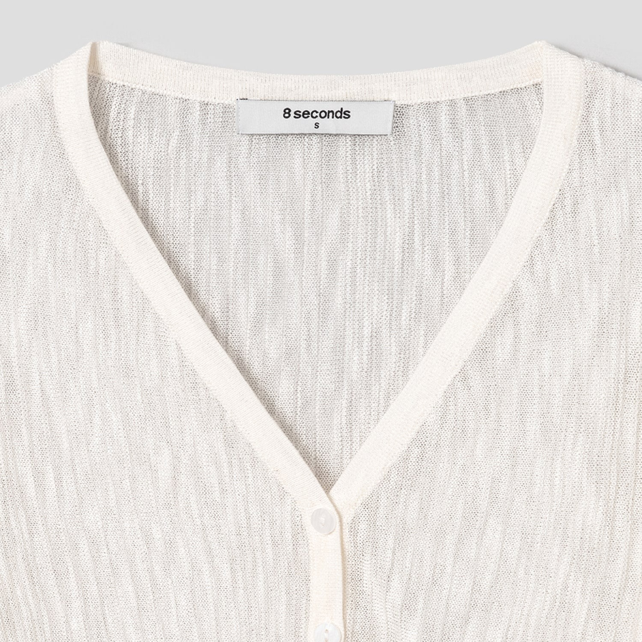 8 seconds V-neck Texture Cardigan — Ivory