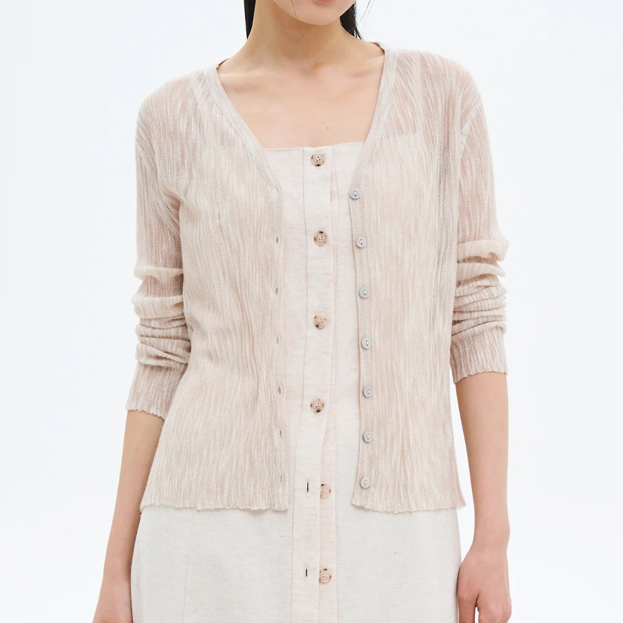8 seconds V-neck Texture Cardigan — Beige